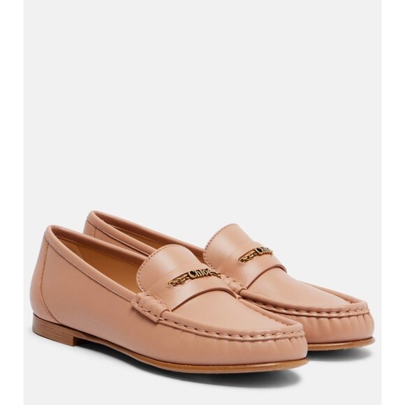 Chloe Shoes - CHLOÉ logo embellished beige nude leather loafers Flats size 37